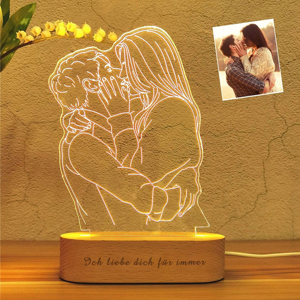 Personalisierte 3D Fotolampe mit Gravur Line Art Porträt Nachtlicht Geschenk zur Hochzeit oder zum Jahrestag