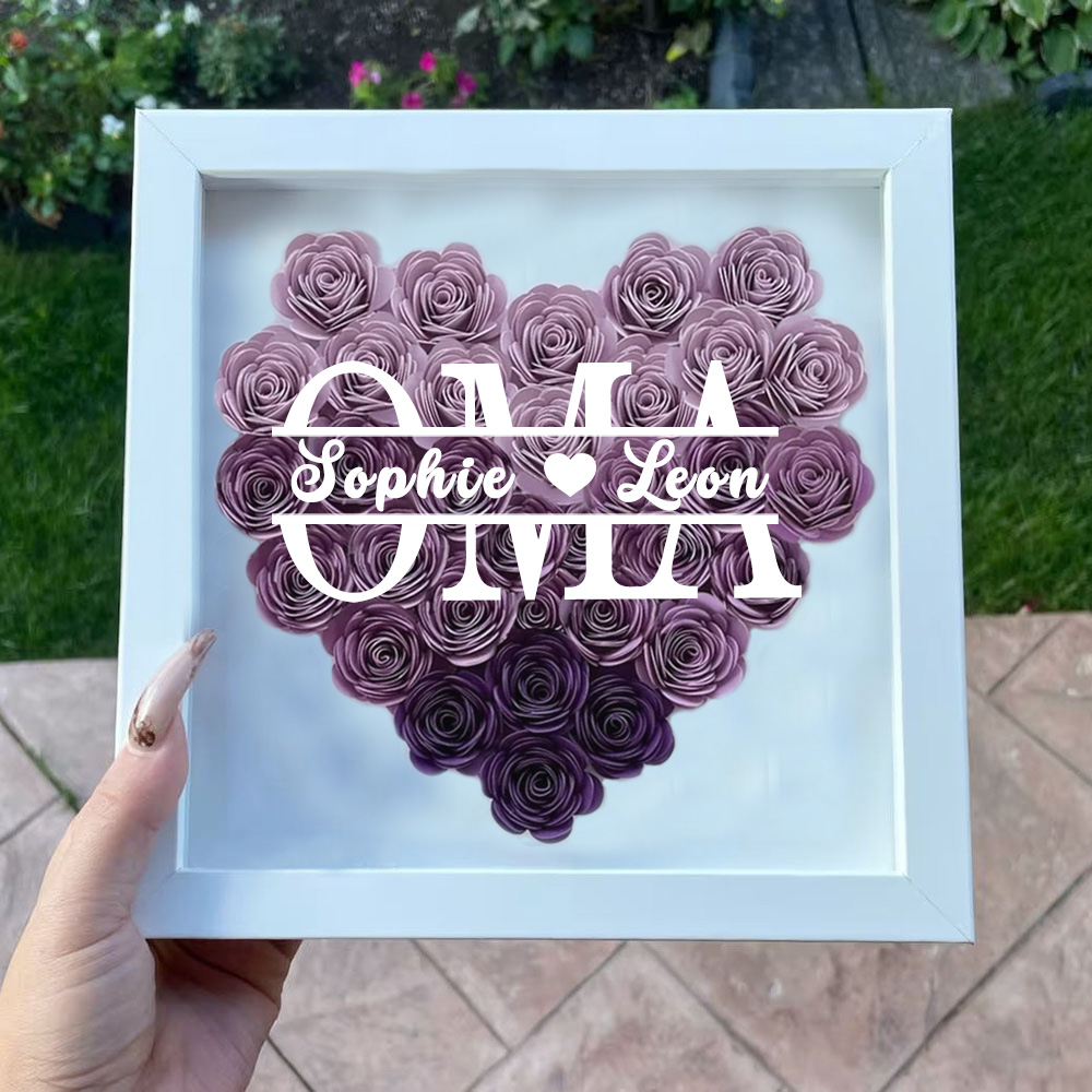 Personalisierte Blumen Schattenbox Geschenk Für Mutter Muttertag Trockenrosen Geschenkbox Mit 1-5 Namen Geburtstagsgeschenk