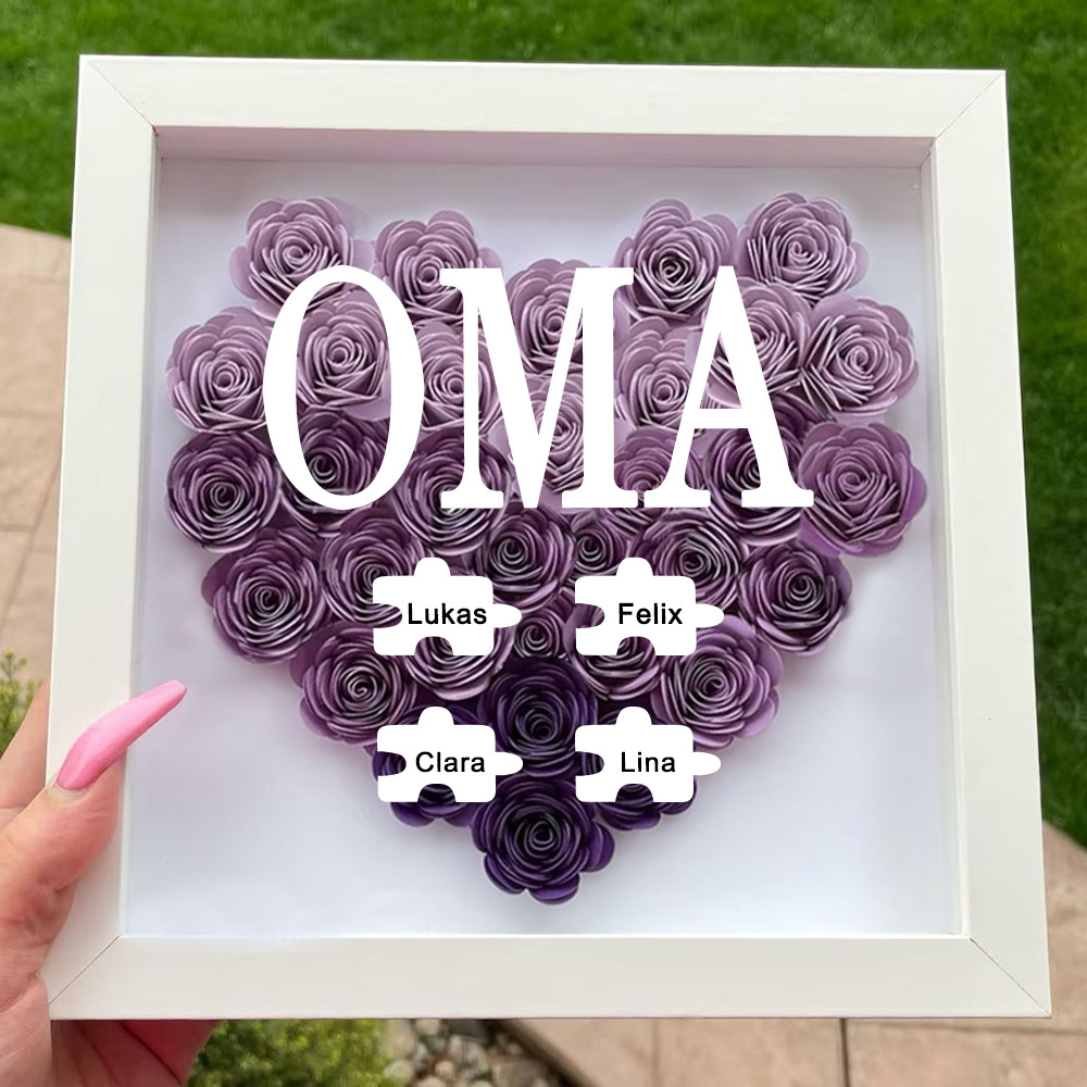 Personalisierte Blumen Schattenbox Individueller Rosenrahmen Mit 1-6 Namen Muttertagsgeschenk Für Mama Oma