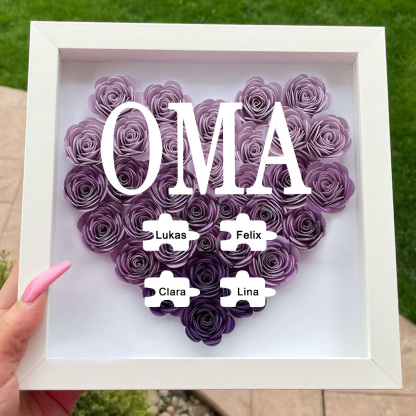 Personalisierte Blumen Schattenbox Individueller Rosenrahmen Mit 1-6 Namen Muttertagsgeschenk Für Mama Oma