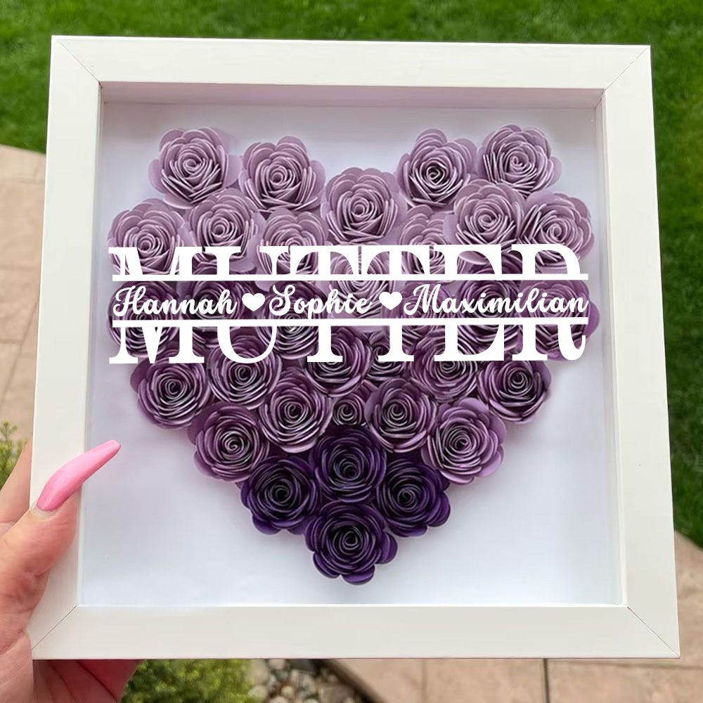 Personalisierte Blumen Schattenbox Geschenk Für Mutter Muttertag Trockenrosen Geschenkbox Mit 1-5 Namen Geburtstagsgeschenk