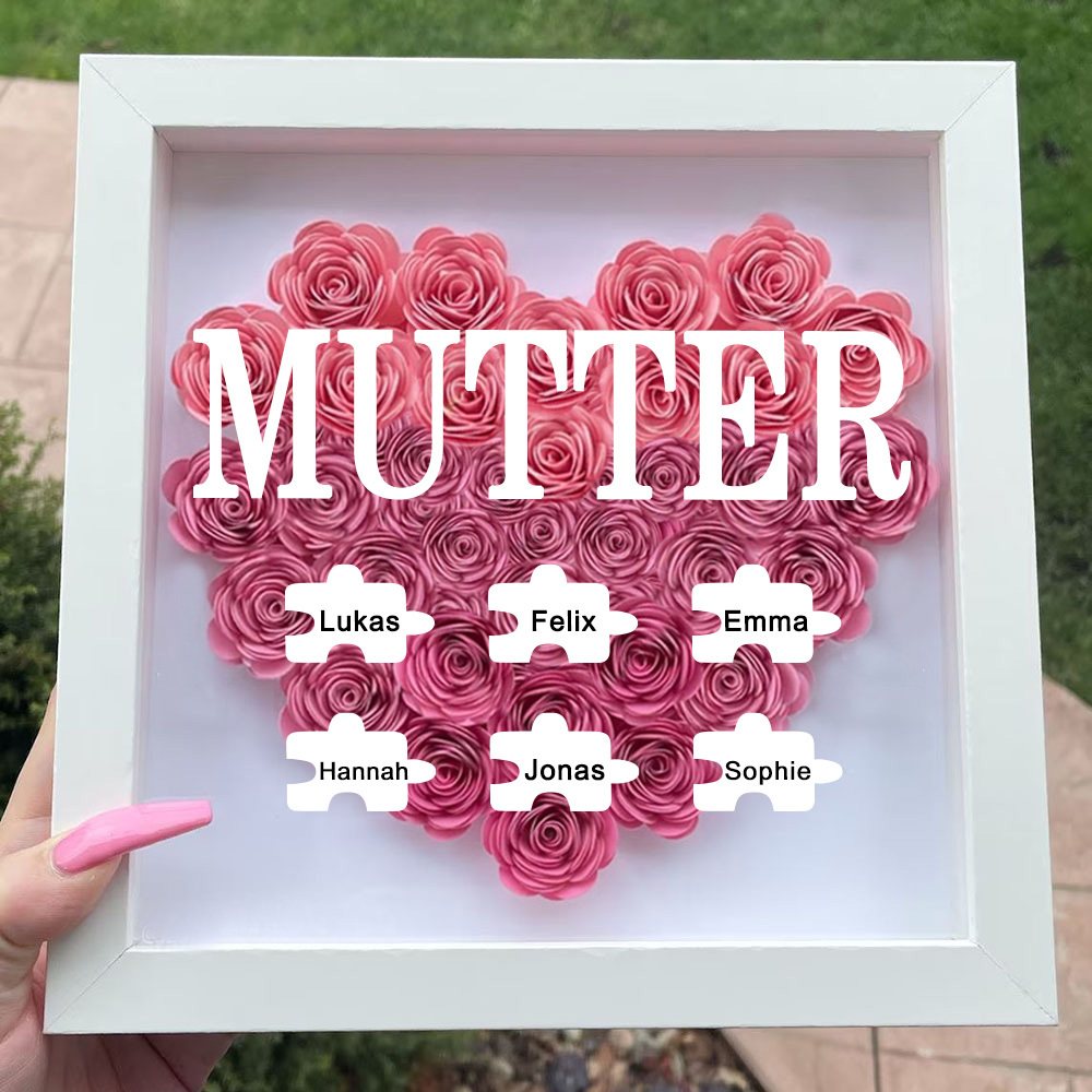 Personalisierte Blumen Schattenbox Individueller Rosenrahmen Mit 1-6 Namen Muttertagsgeschenk Für Mama Oma