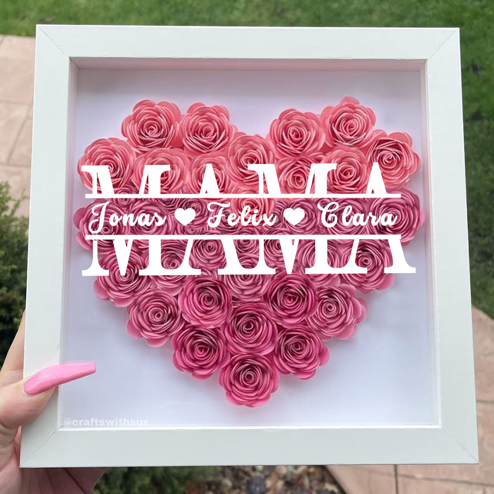 Personalisierte Blumen Schattenbox Geschenk Für Mutter Muttertag Trockenrosen Geschenkbox Mit 1-5 Namen Geburtstagsgeschenk