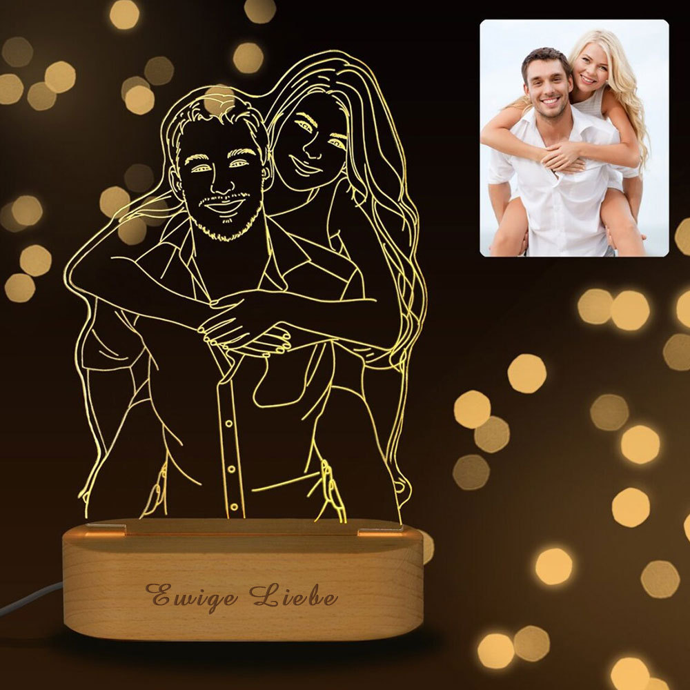 Personalisierte 3D Fotolampe mit Gravur Line Art Porträt Nachtlicht Geschenk zur Hochzeit oder zum Jahrestag
