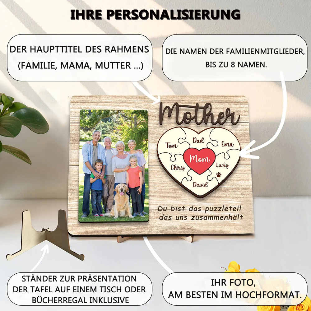 Personalisierte Herz Foto und Namens Holzpuzzle Custom Sign Muttertagsgeschenke