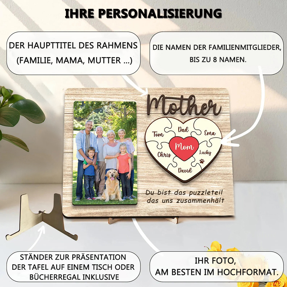 Personalisierte Herz Foto und Namens Holzpuzzle Custom Sign Muttertagsgeschenke