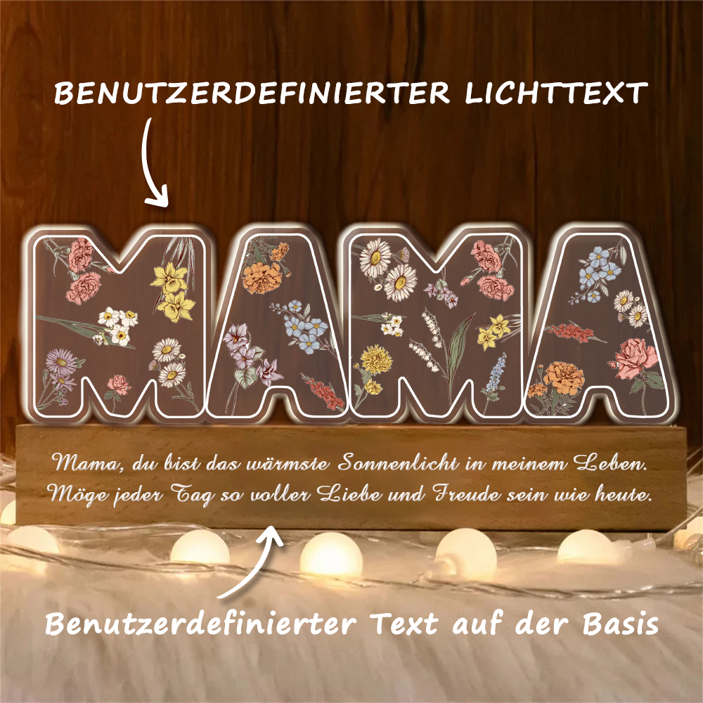 Personalisierte Namens Nachtlampe für Oma Individuelle Text Acryl Lampe Blumen 3D LED Florale Muttertagsgeschenke