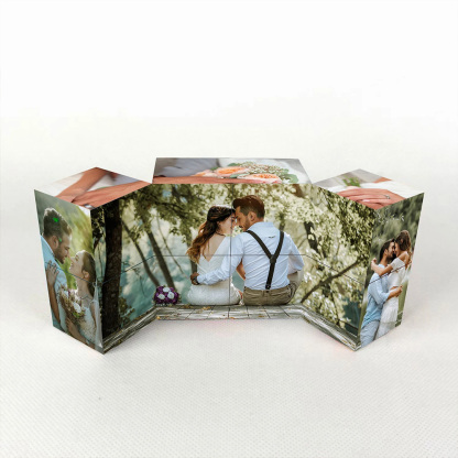 Personalisierter Holz Foto Würfel Magischer Unendlichkeitswürfel mit 9 Bildern Geschenk für Paare