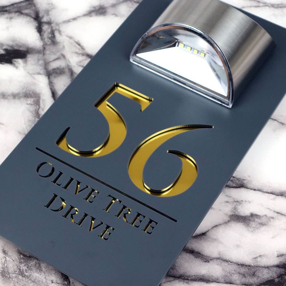 Personalisierte Hausnummer Schild Mit LED Licht Solar Beleuchtet Wasserdicht Spiegel Nummer Laser Geschnitten Adresse Schild Für Einweihungsgeschenke