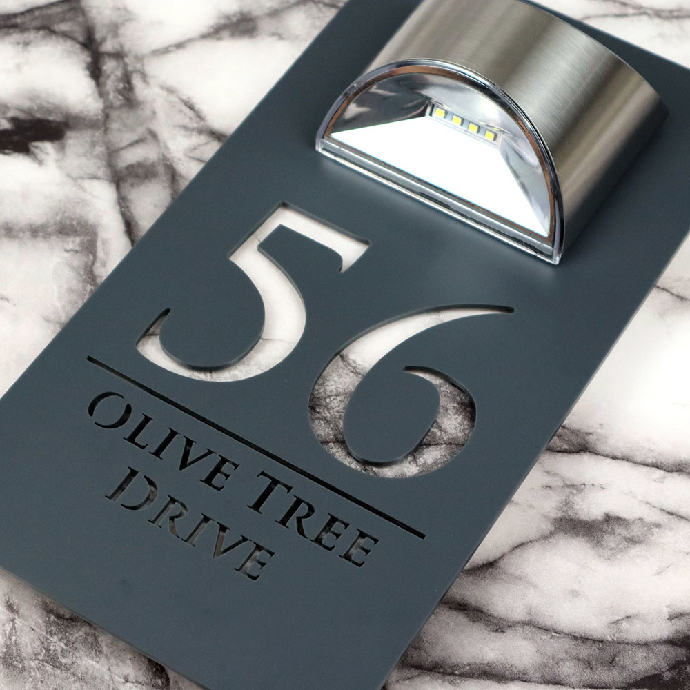 Personalisierte Hausnummer Schild Mit LED Licht Solar Beleuchtet Wasserdicht Spiegel Nummer Laser Geschnitten Adresse Schild Für Einweihungsgeschenke