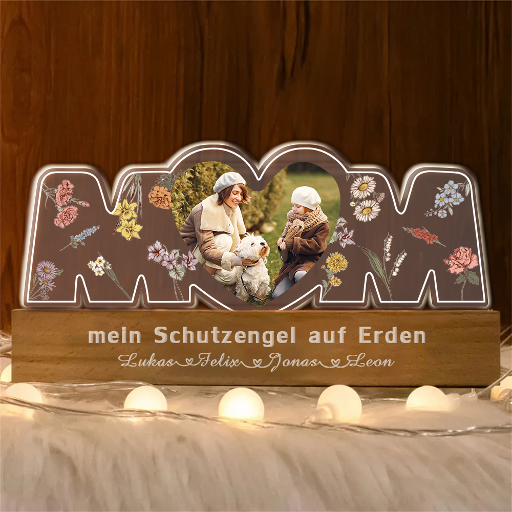Personalisiertes Mama Herz Foto Nachtlicht Individueller Text und Name LED Nachtlicht Muttertagsgeschenk