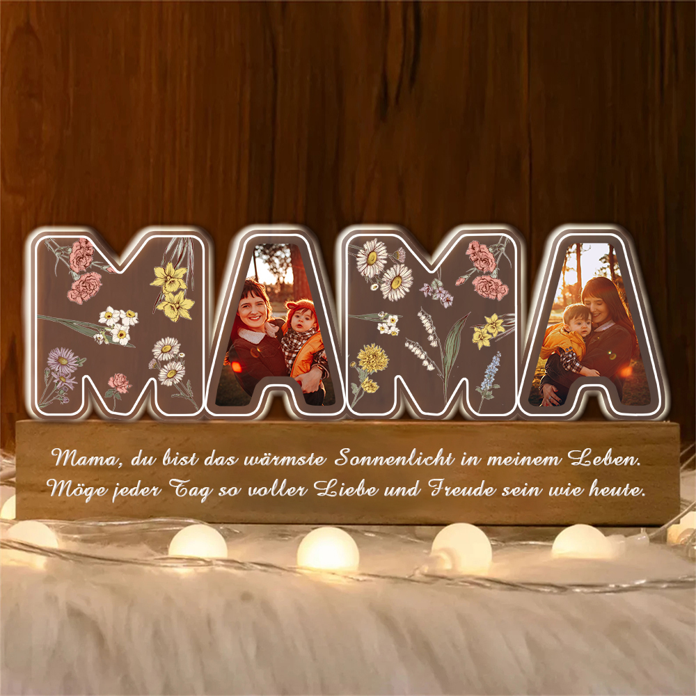 Personalisiertes Mama Nachtlicht Mit Zwei Fotos Individueller Text LED