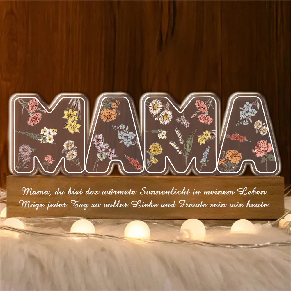 Personalisierte Namens Nachtlampe für Oma Individuelle Text Acryl Lampe Blumen 3D LED Florale Muttertagsgeschenke