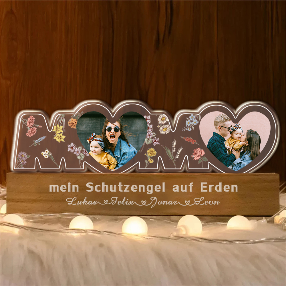 Personalisiertes Mama Zwei Herzen Foto Nachtlicht Individueller Text LED Nachtlicht Geschenk für Mutter
