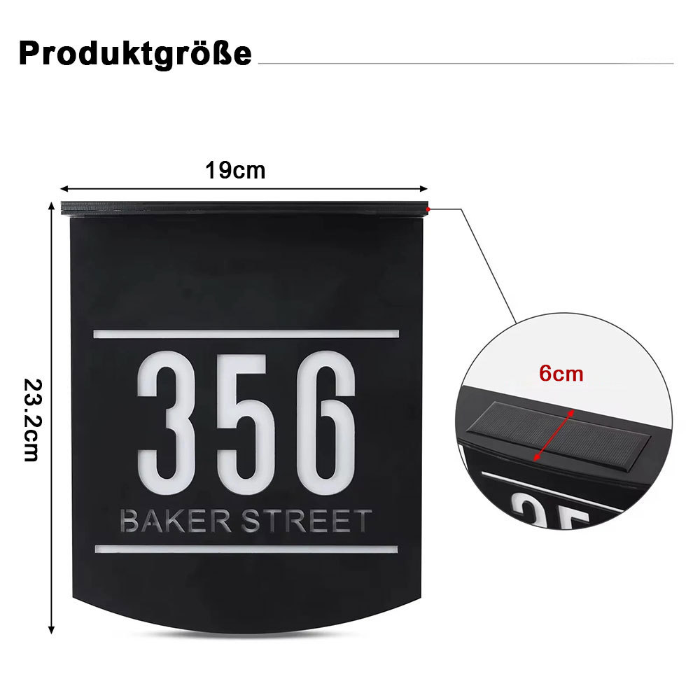 Personalisierte Solar LED Hausnummerntafel Wasserdicht Adressschild mit Licht für Wohnkultur
