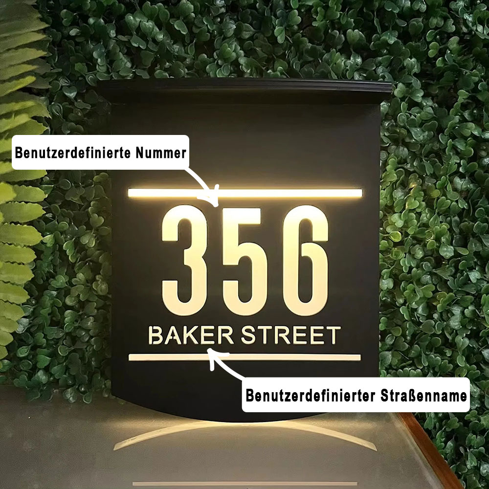 Personalisierte Solar LED Hausnummerntafel Wasserdicht Adressschild mit Licht für Wohnkultur