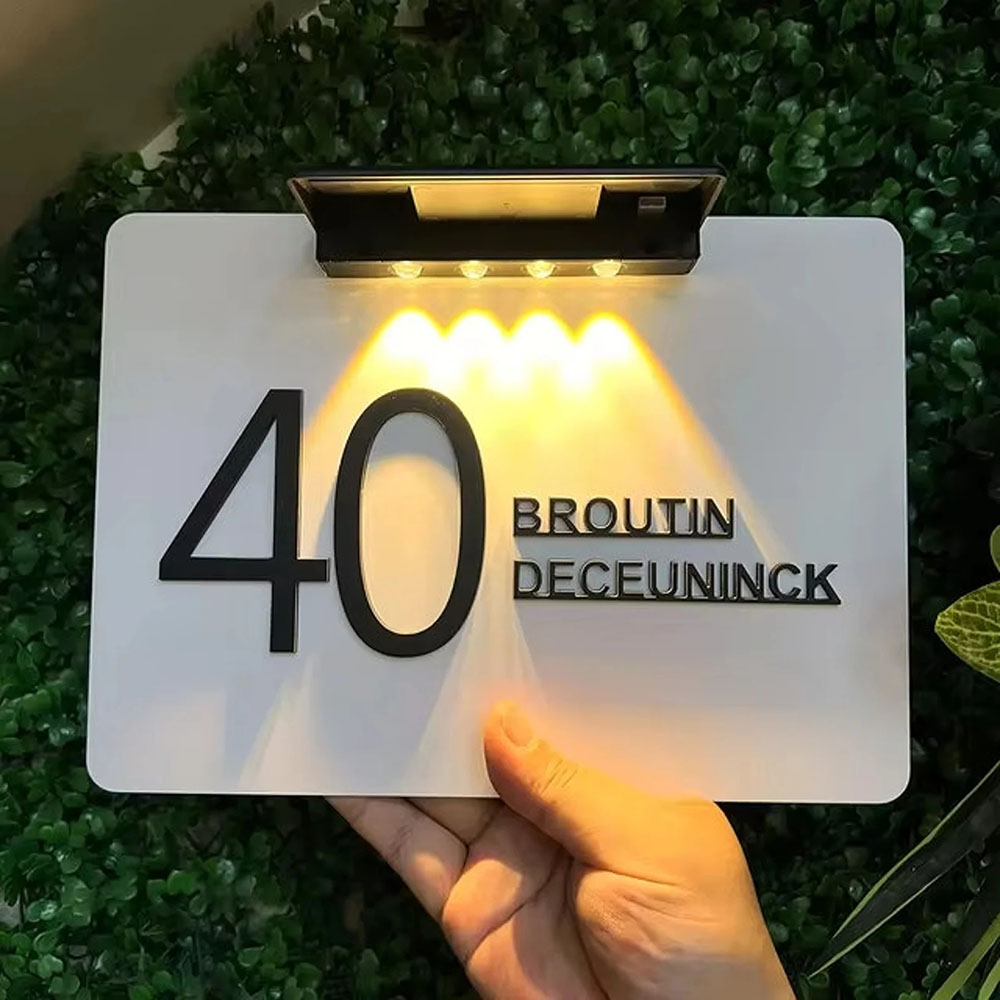 Personalisierte Solarbeleuchtete Adressschild Outdoor LED Hausnummerntafel Wasserdicht Türschild