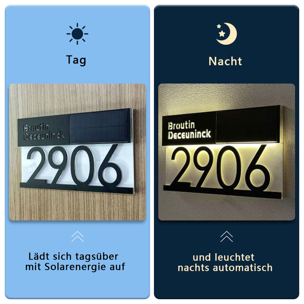 Solarbetriebenes LED Haus Adressschild Personalisierte Nummerntafel Wasserdicht Outdoor Türschild