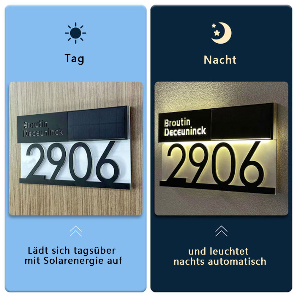 Solarbetriebenes LED Haus Adressschild Personalisierte Nummerntafel Wasserdicht Outdoor Türschild