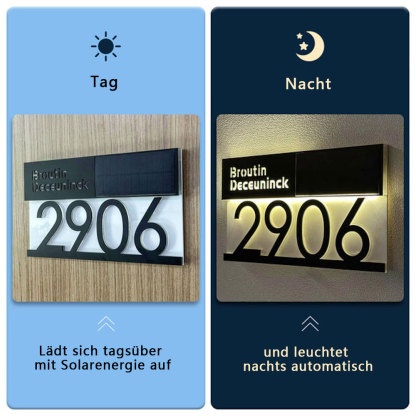 Solarbetriebenes LED Haus Adressschild Personalisierte Nummerntafel Wasserdicht Outdoor Türschild