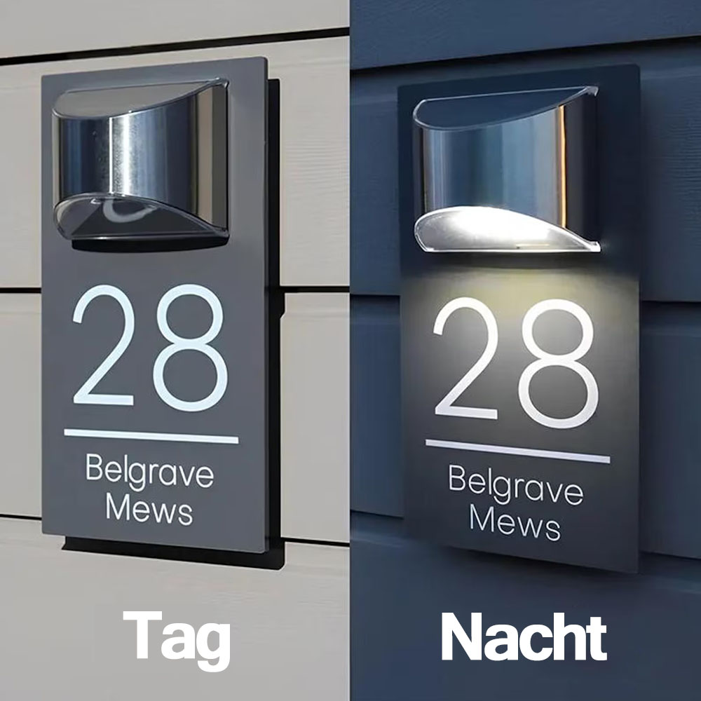 Individuelle Hausnummer mit Solar LED Wetterfeste Adressschild für Wand Gartenzaun oder Hauseingang