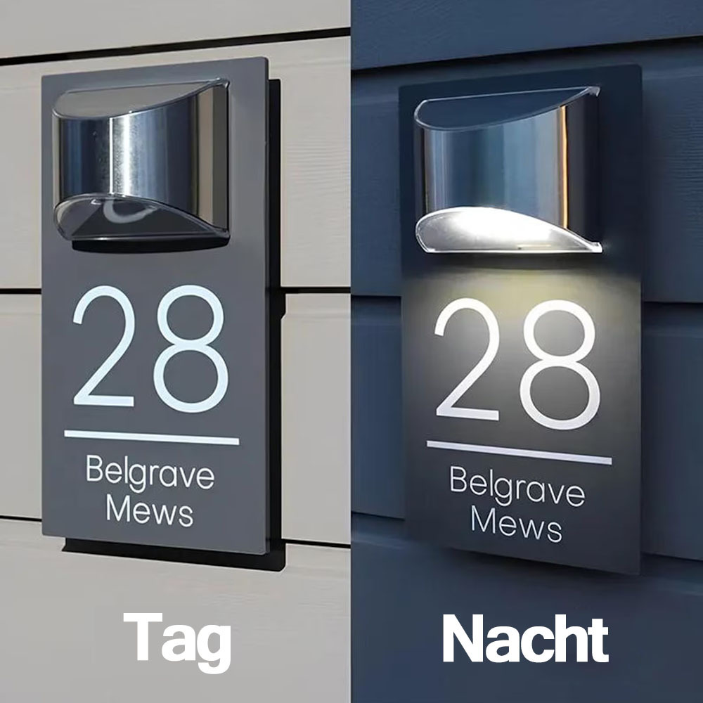 Individuelle Hausnummer mit Solar LED Wetterfeste Adressschild für Wand Gartenzaun oder Hauseingang