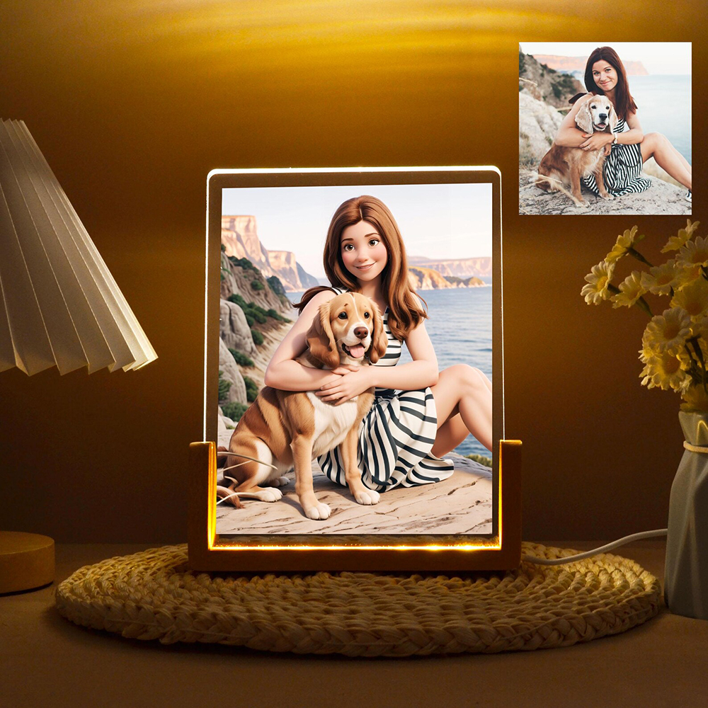 Cartoon Porträt Nachtlicht Mit Foto Hund Katze Personalisierte Haustierlampe
