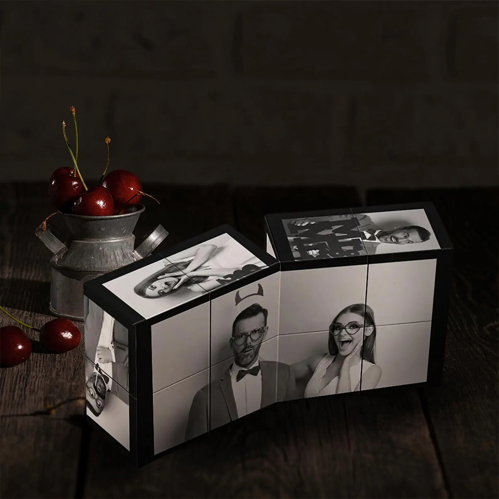Personalisierter Holz Foto Würfel Magischer Unendlichkeitswürfel mit 9 Bildern Geschenk für Paare