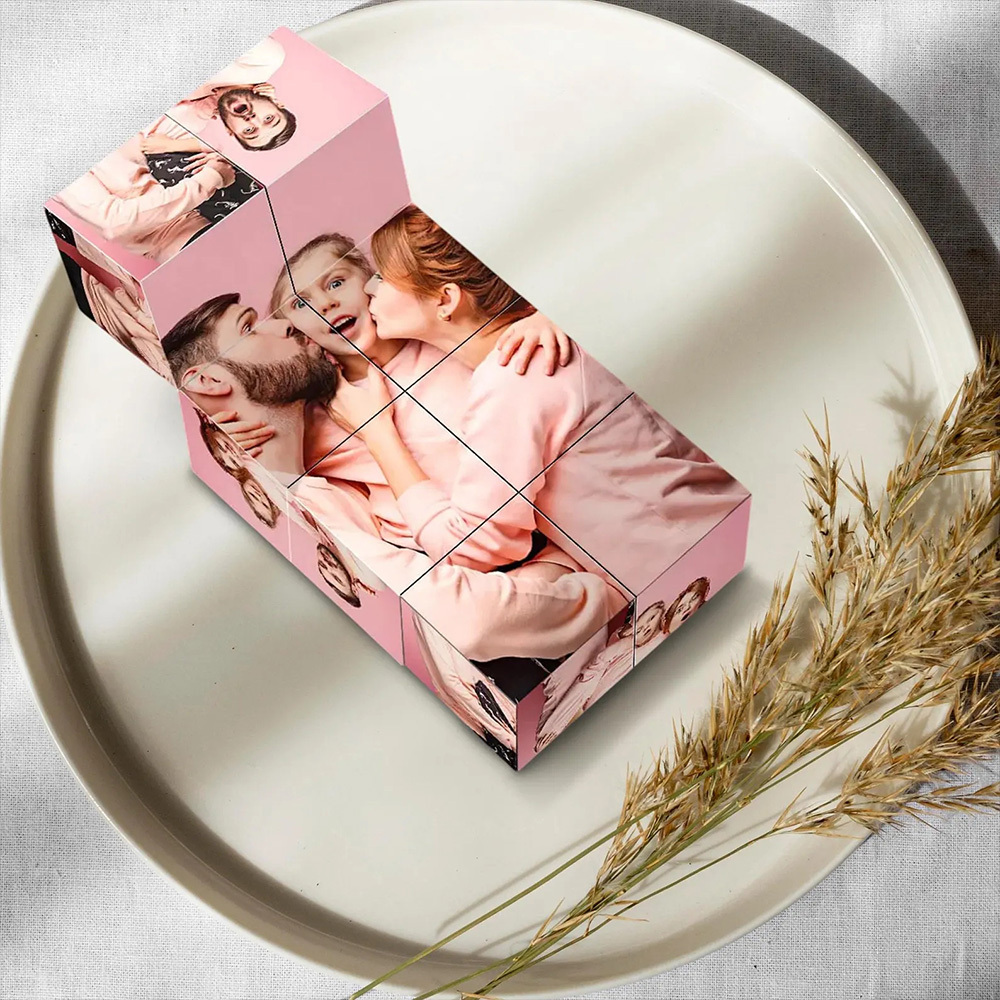 Personalisierter Holz Foto Würfel Unendlich Faltwürfel mit 9 Bildern Geschenk für Vater