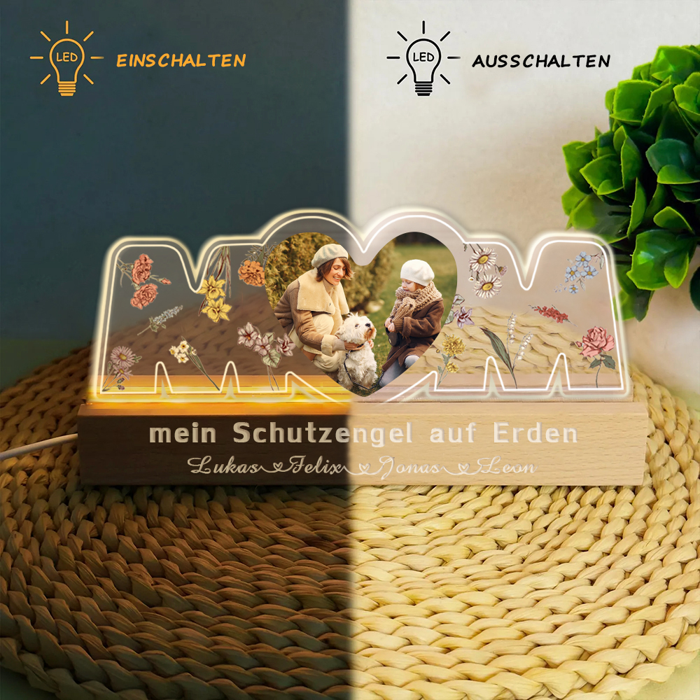 Personalisiertes Mama Herz Foto Nachtlicht Individueller Text und Name LED Nachtlicht Muttertagsgeschenk