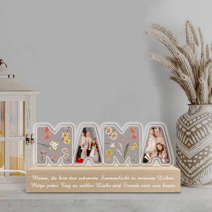 Personalisiertes Mama Nachtlicht Mit Zwei Fotos Individueller Text LED Lampe Muttertagsgeschenk