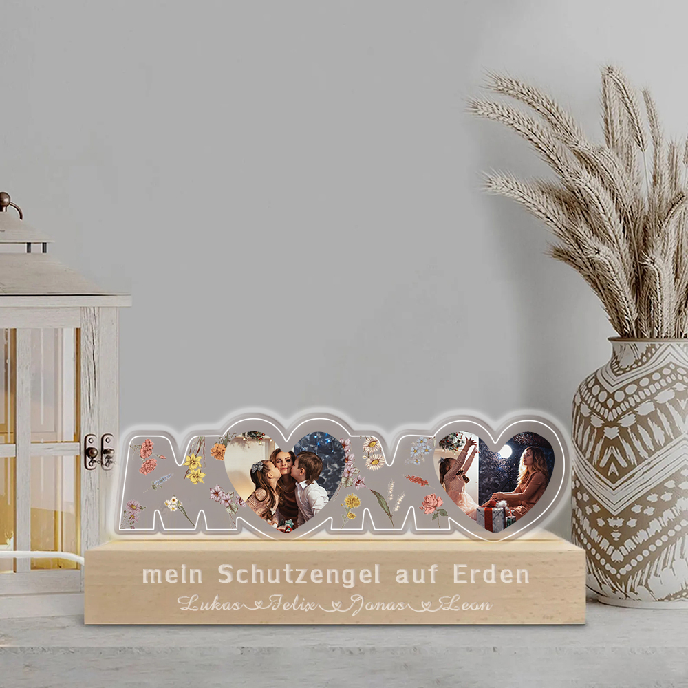 Personalisiertes Mama Zwei Herzen Foto Nachtlicht Individueller Text LED Nachtlicht Geschenk für Mutter