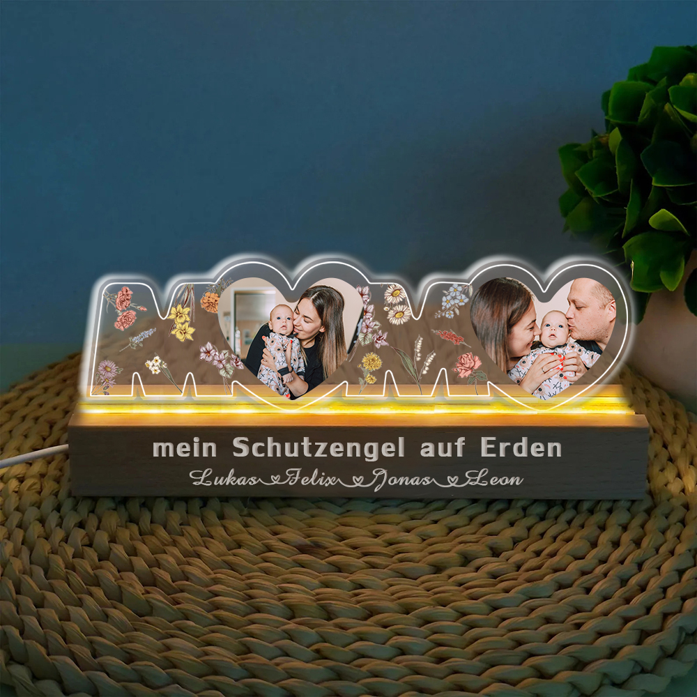 Personalisiertes Mama Zwei Herzen Foto Nachtlicht Individueller Text LED Nachtlicht Geschenk für Mutter