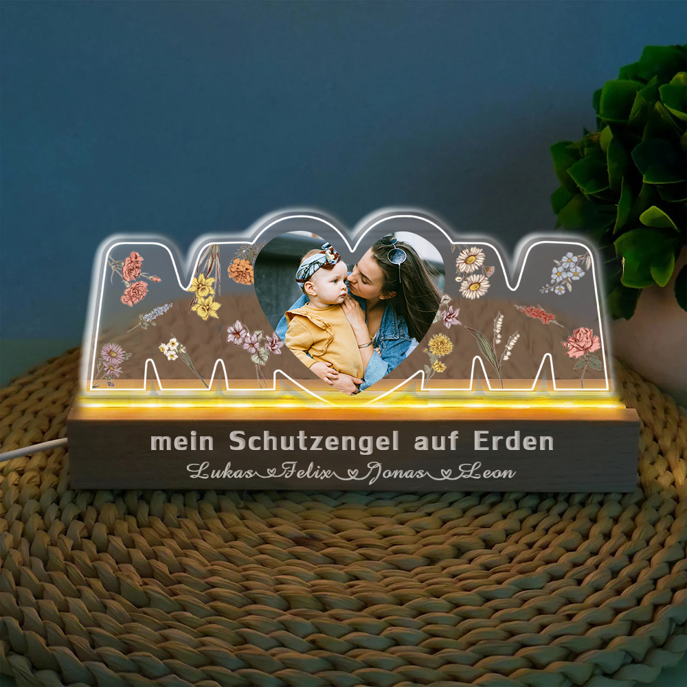 Personalisiertes Mama Herz Foto Nachtlicht Individueller Text und Name LED Nachtlicht Muttertagsgeschenk
