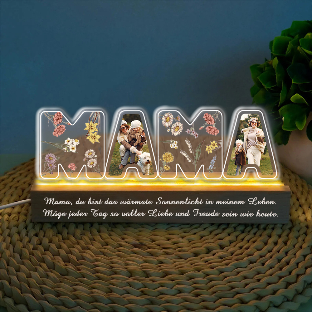 Personalisiertes Mama Nachtlicht Mit Zwei Fotos Individueller Text LED Lampe Muttertagsgeschenk