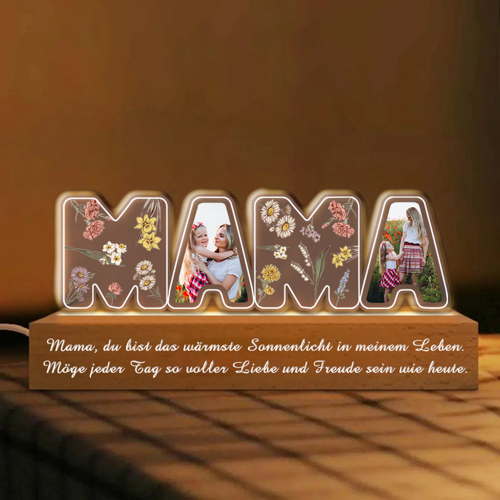 Personalisiertes Mama Nachtlicht Mit Zwei Fotos Individueller Text LED Lampe Muttertagsgeschenk