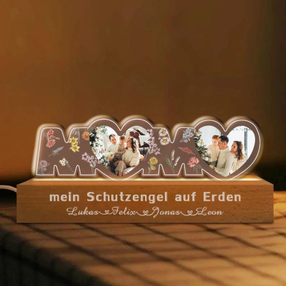 Personalisiertes Mama Zwei Herzen Foto Nachtlicht Individueller Text LED Nachtlicht Geschenk für Mutter