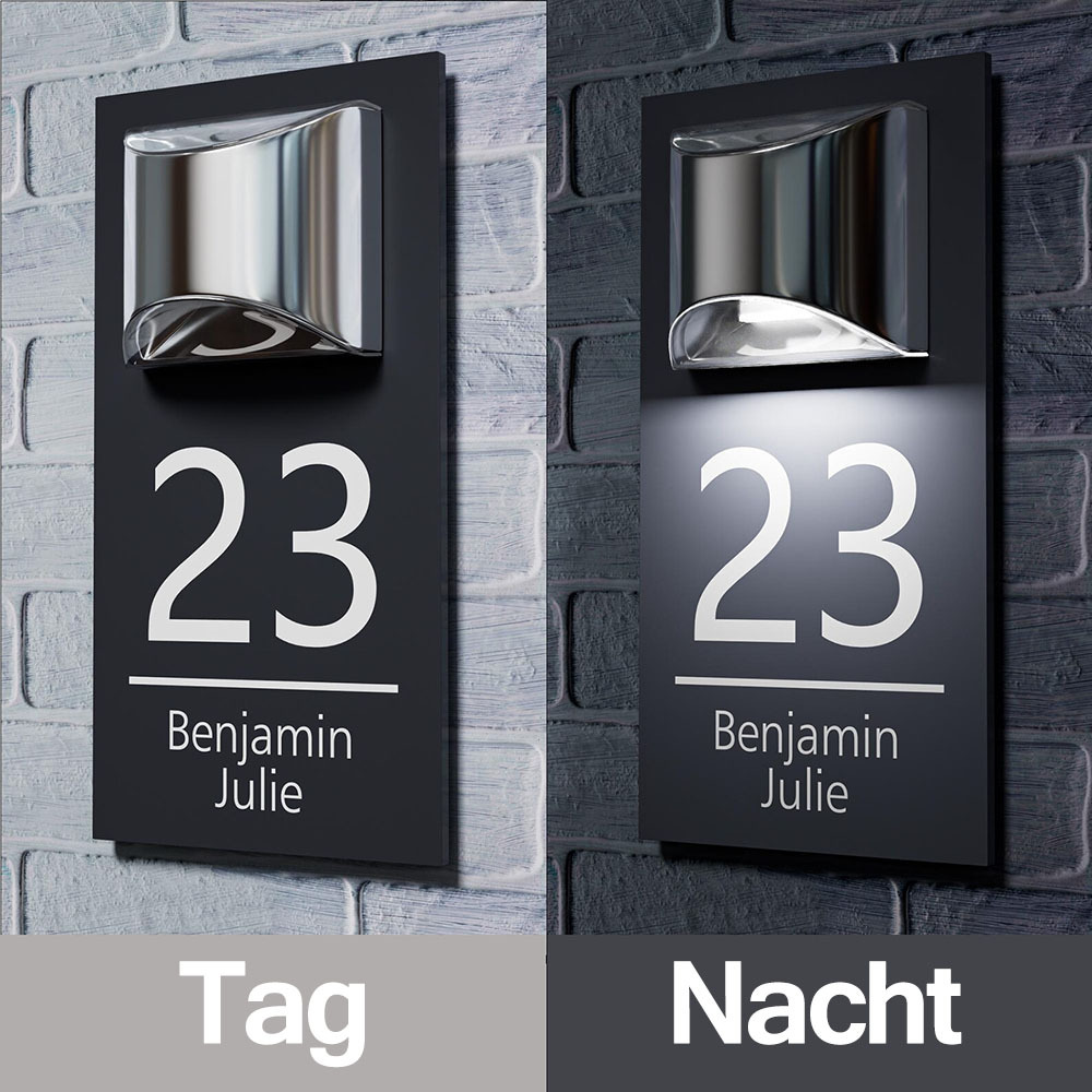 Individuelle Hausnummernschilder mit Solar LED Licht Türschild mit Adresse Einzugsgeschenk für Zuhause