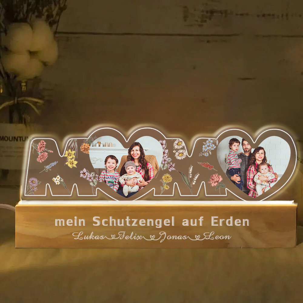 Personalisiertes Mama Zwei Herzen Foto Nachtlicht Individueller Text LED Nachtlicht Geschenk für Mutter