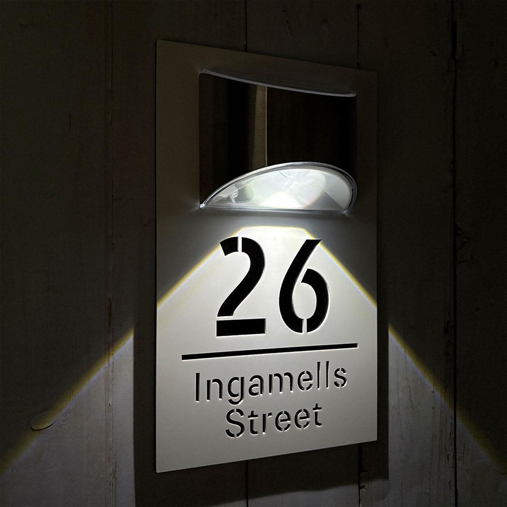 Personalisierte Hausnummer Schild Mit LED Licht Solar Beleuchtet Wasserdicht Spiegel Nummer Laser Geschnitten Adresse Schild Für Einweihungsgeschenke