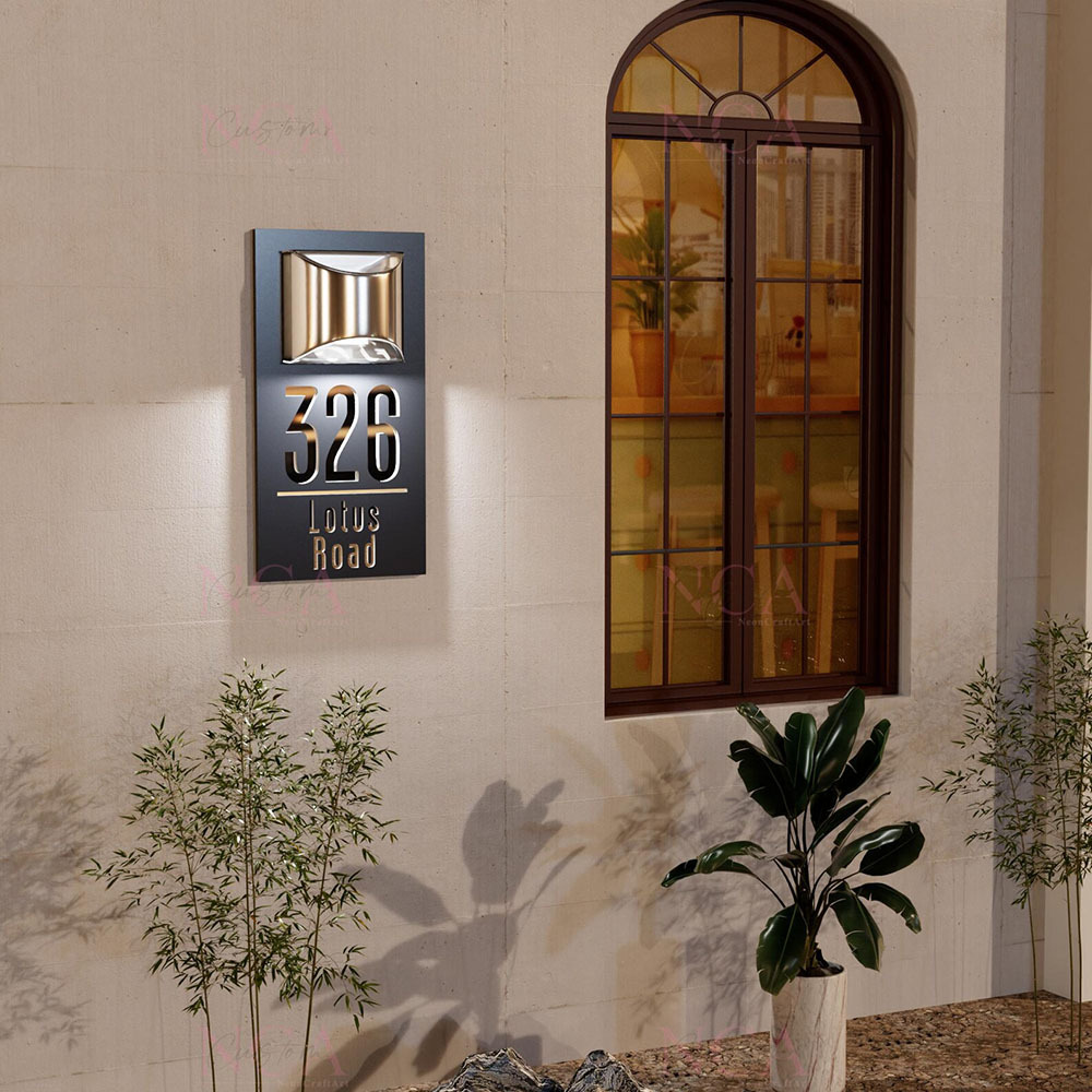 Personalisierte Hausnummer Schild Mit LED Licht Solar Beleuchtet Wasserdicht Spiegel Nummer Laser Geschnitten Adresse Schild Für Einweihungsgeschenke