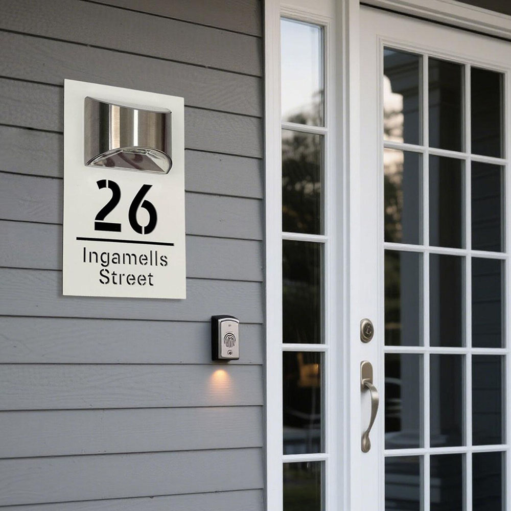 Personalisierte Hausnummer Schild Mit LED Licht Solar Beleuchtet Wasserdicht Spiegel Nummer Laser Geschnitten Adresse Schild Für Einweihungsgeschenke