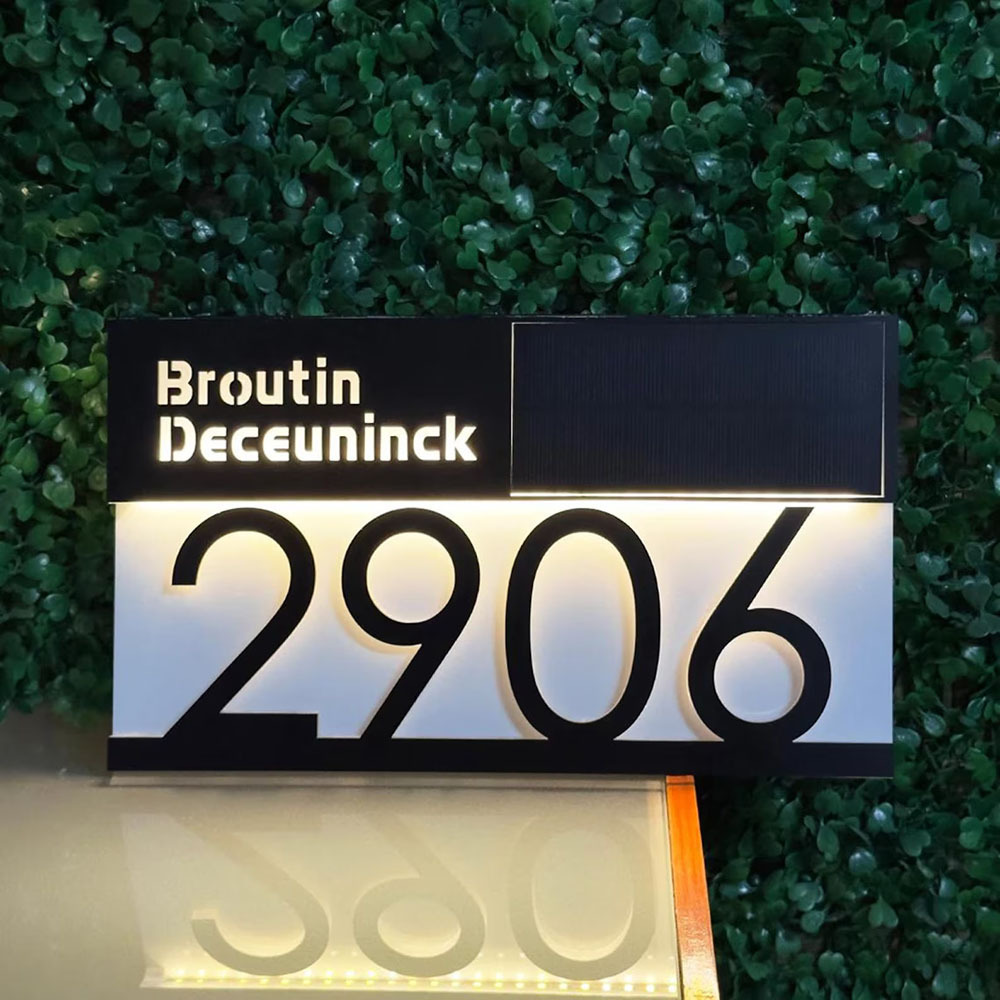 Solarbetriebenes LED Haus Adressschild Personalisierte Nummerntafel Wasserdicht Outdoor Türschild