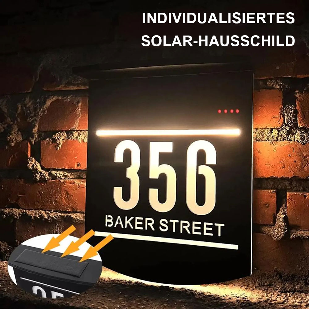 Personalisierte Solar LED Hausnummerntafel Wasserdicht Adressschild mit Licht für Wohnkultur