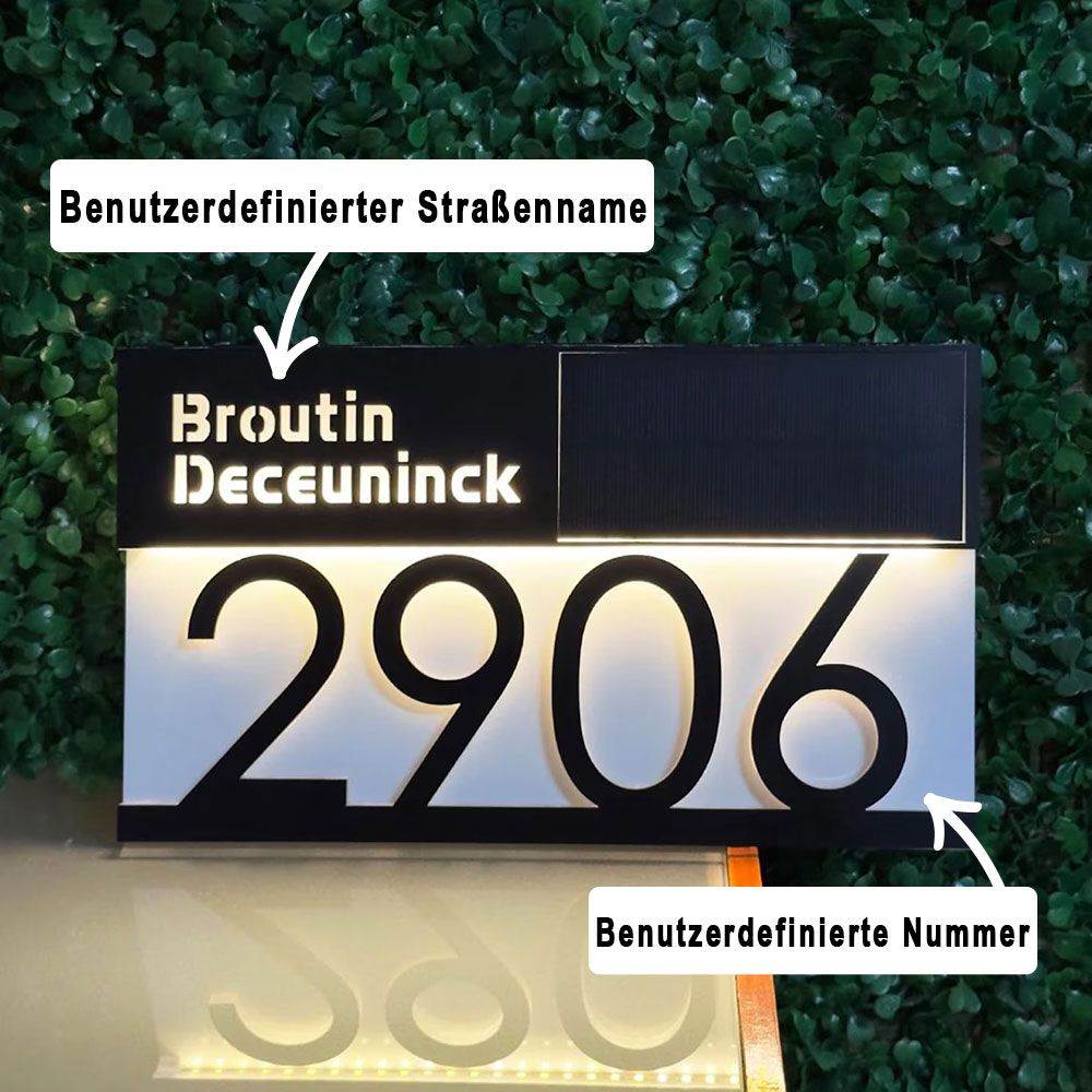 Solarbetriebenes LED Haus Adressschild Personalisierte Nummerntafel Wasserdicht Outdoor Türschild