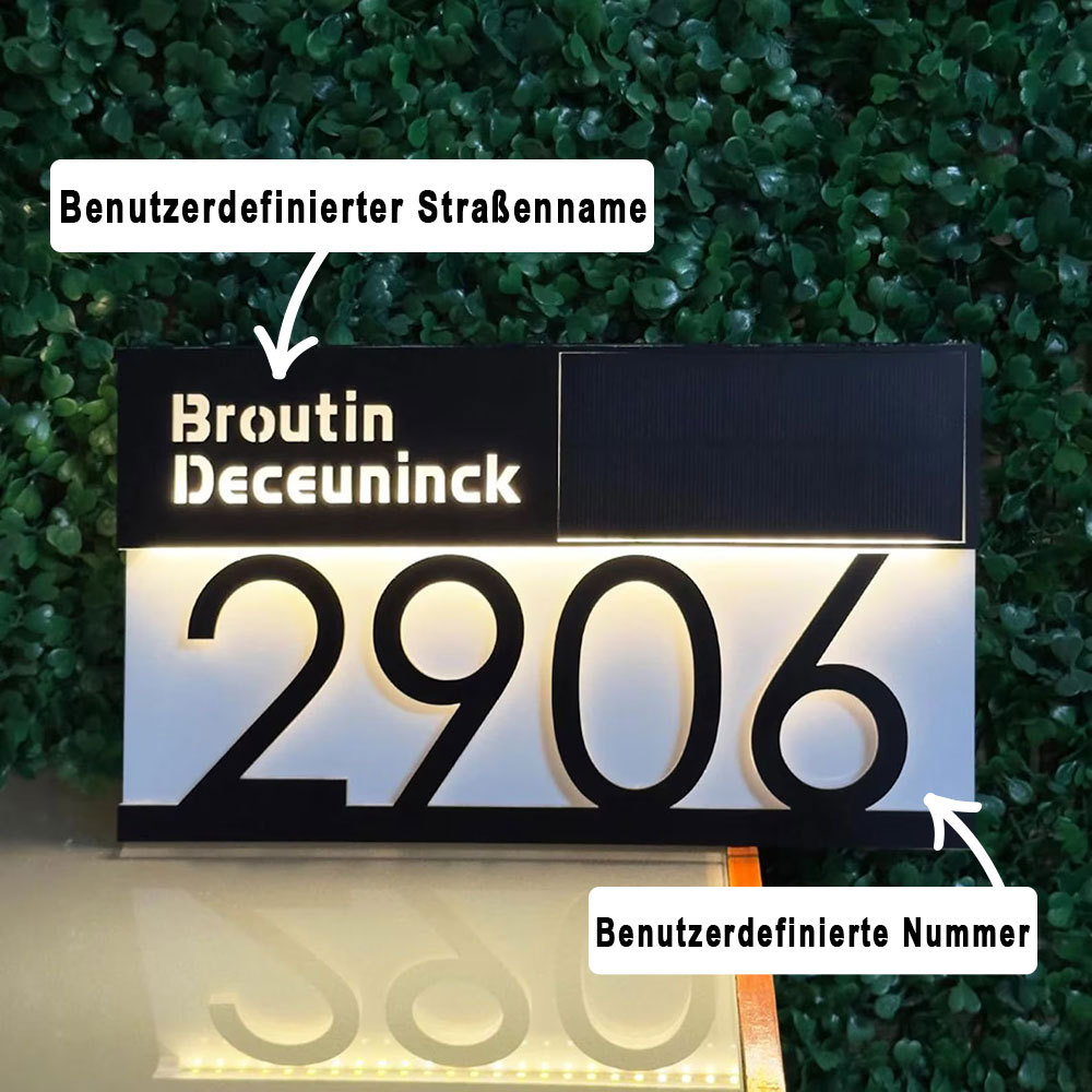 Solarbetriebenes LED Haus Adressschild Personalisierte Nummerntafel Wasserdicht Outdoor Türschild