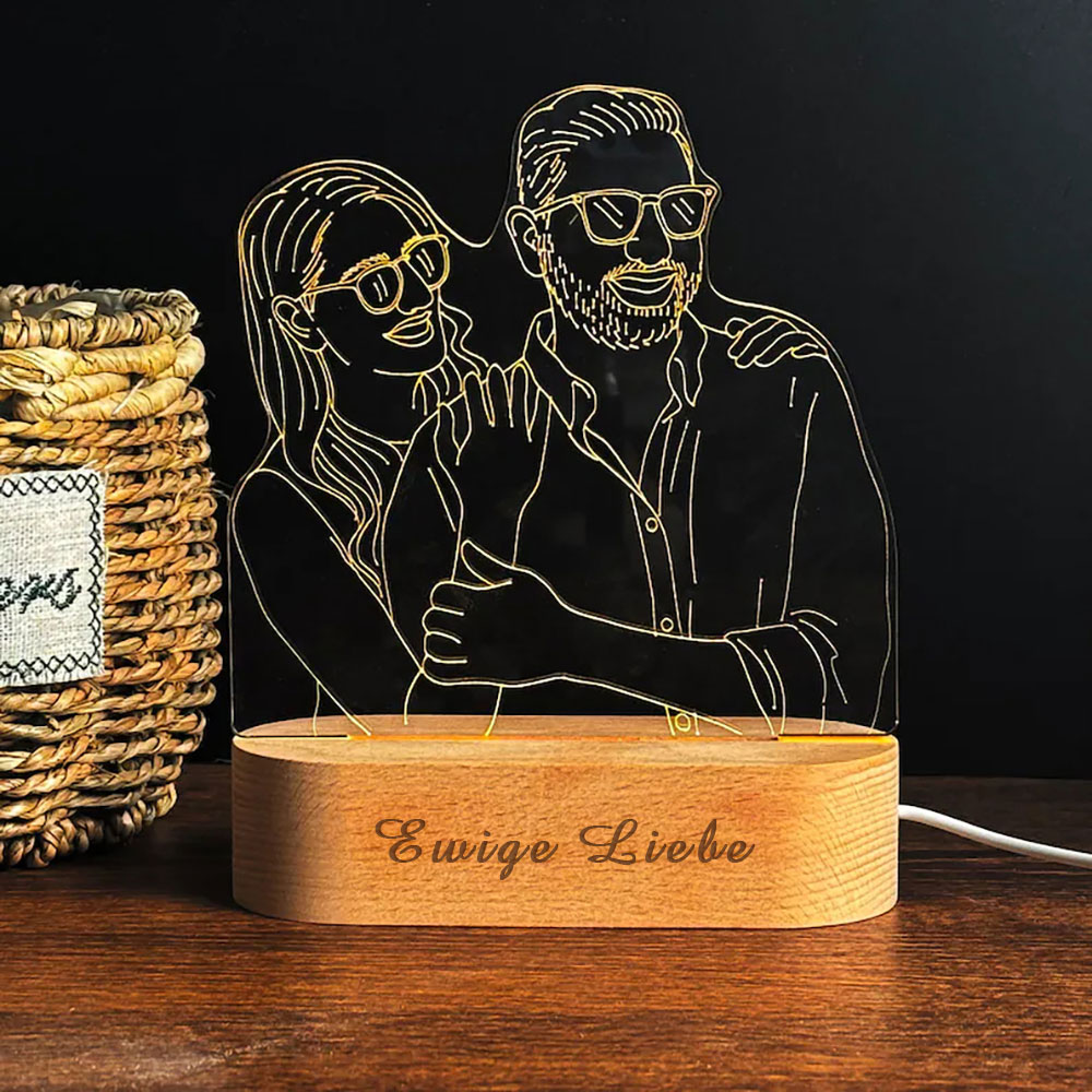 Personalisierte 3D Fotolampe mit Gravur Nachtlicht mit Bild und Text für Paare