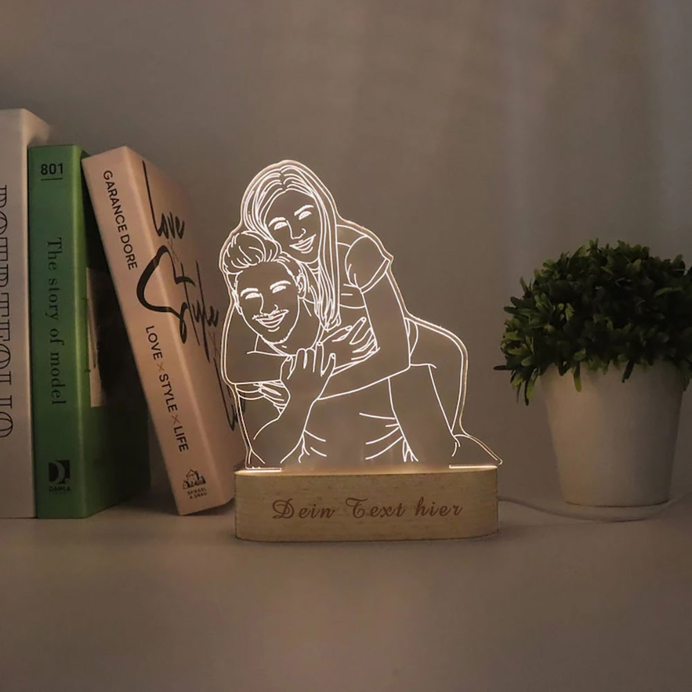 Personalisierte 3D Fotolampe mit Gravur Nachtlicht mit Bild und Text für Paare