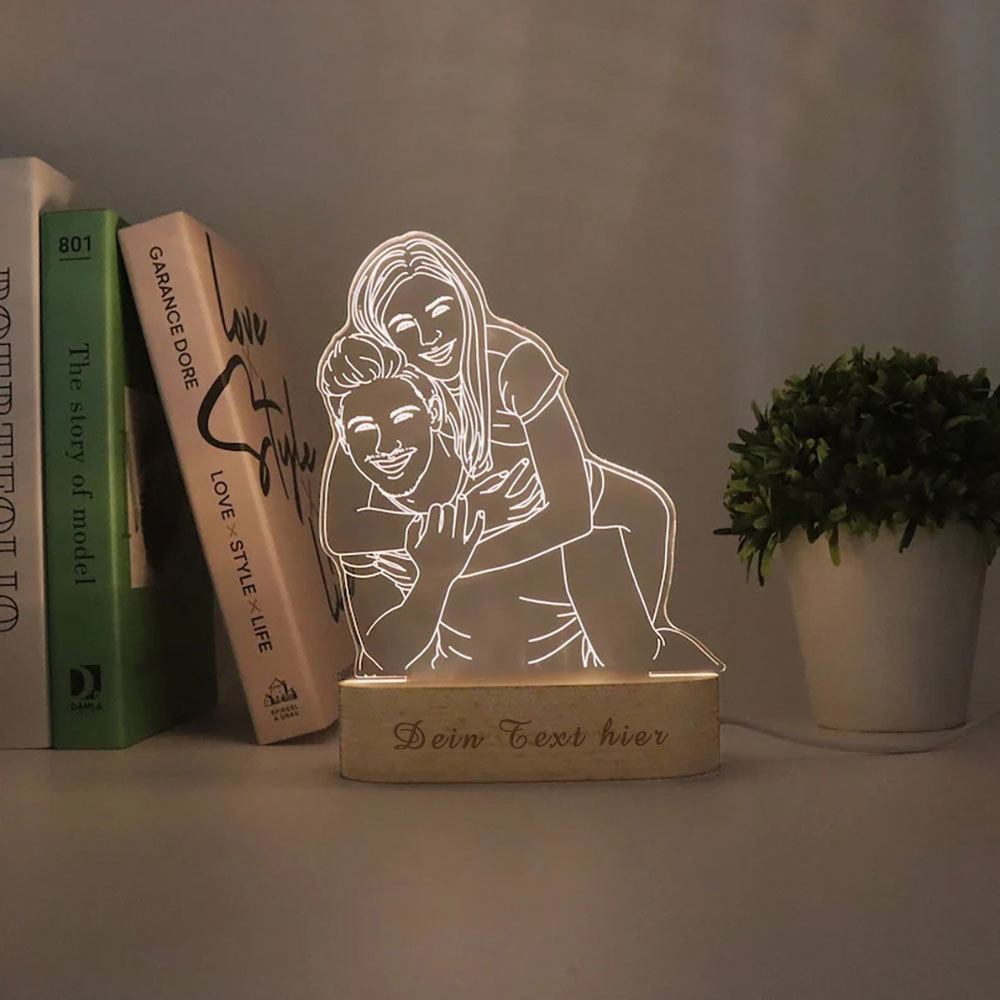 Personalisierte 3D Fotolampe mit Gravur Nachtlicht mit Bild und Text für Paare