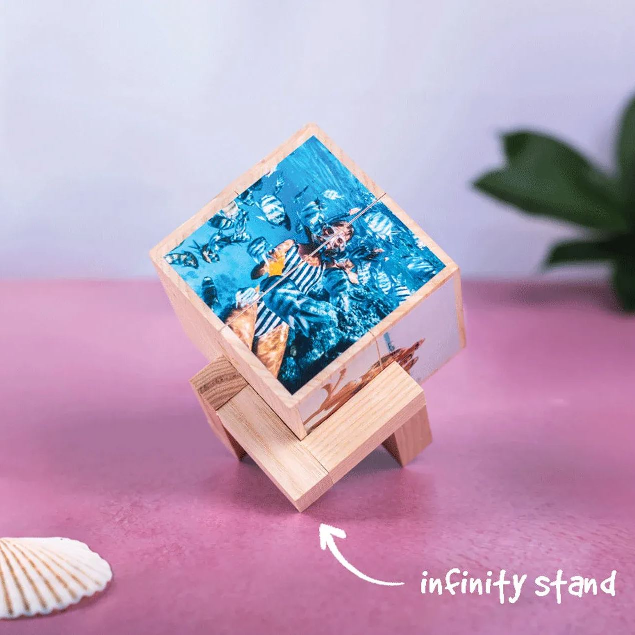 Personalisierter Holz Foto Würfel Magischer Unendlichkeitswürfel mit 9 Bildern Geschenk für Paare